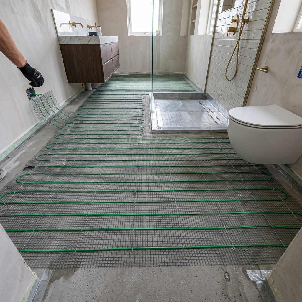 Instalación de malla calefactora en baño